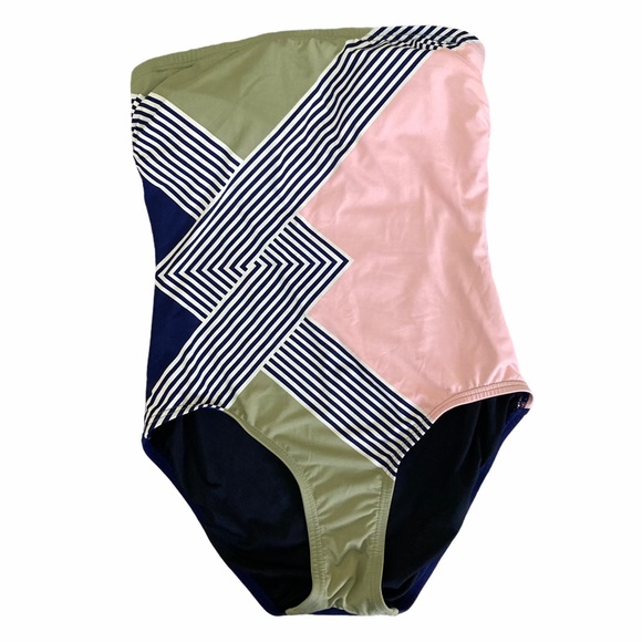 VINCE CAMUTO Tube-top Striped One Piece Swimsuit - Picture 1 of 4